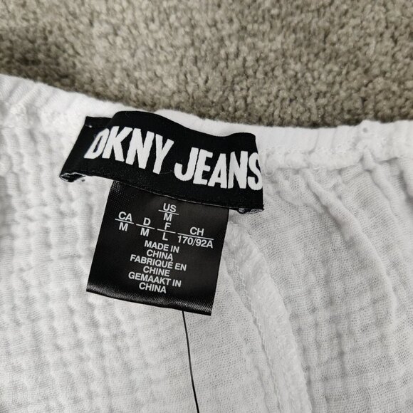 NEW Dkny Women's Crop Top Size M White Cotton Seersucker One Shoulder Boho Beach - Picture 3 of 7